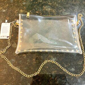 10" x 8" Clearly Handbag with gold metal strap, zipper top and gold tone grommet
